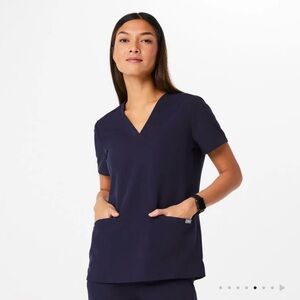 Figs Deep Blue V-Neck Women's Scrubs (Too & Pants)
